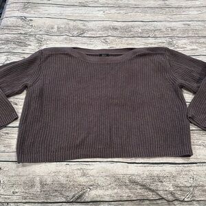 Quince Ribbed Fisherman Boatneck Sweater in Charcoal Brown Size Large